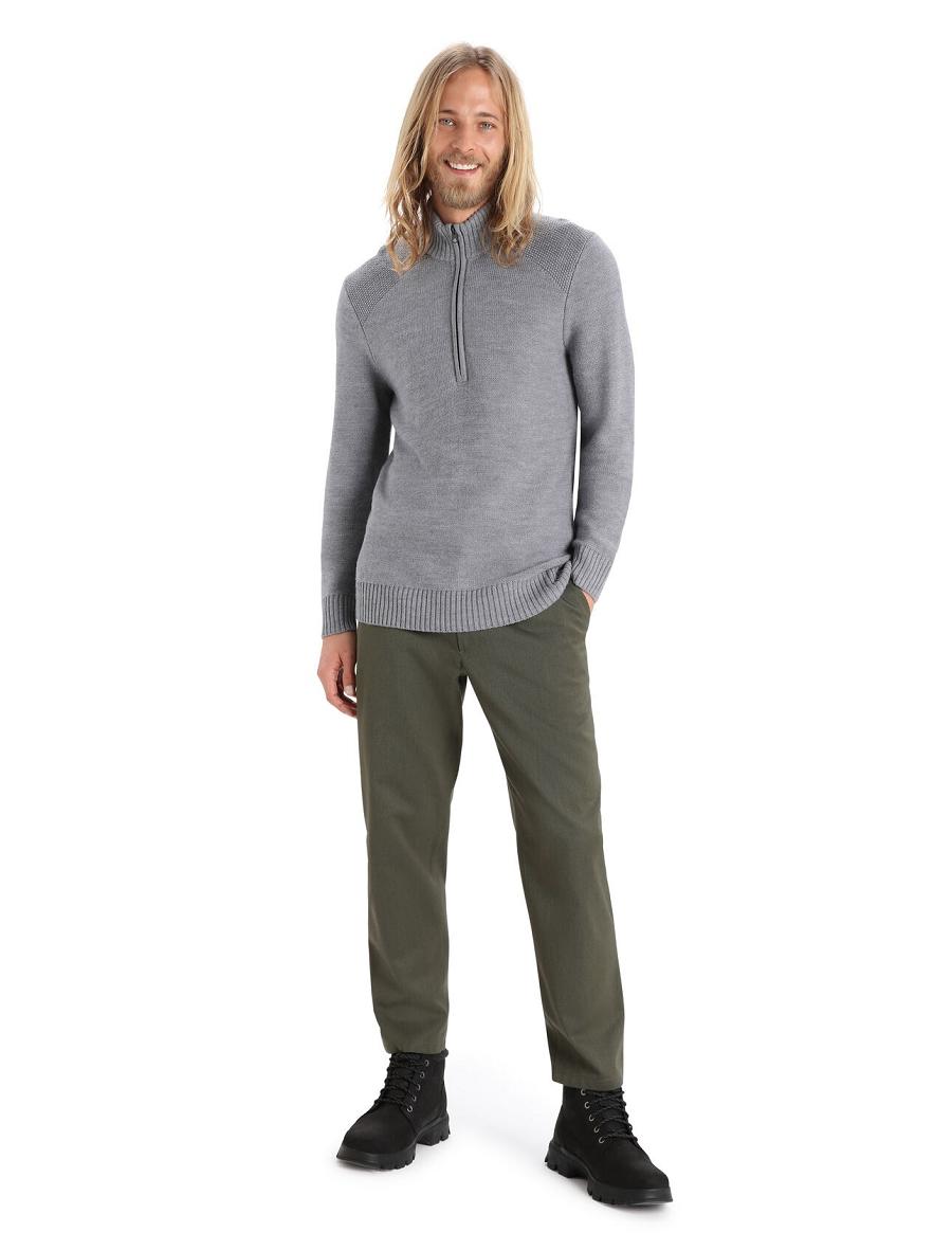 Gritstone Heather Men's Icebreaker Merino Waypoint Long Sleeve Half Zip Top Hoodie | USA 1252SGLO